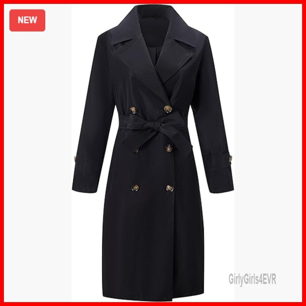 Knee-Length Trench Coat, Water Resistant, Double-Breasted, Loose Fit